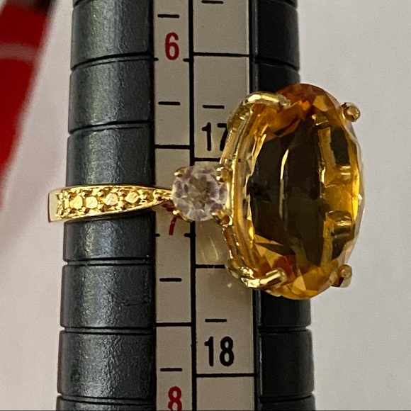 Large Real Citrine Faceted Oval & Topaz Ring Gold over 925 Silver Vermeil Size 7 - Picture 14 of 14